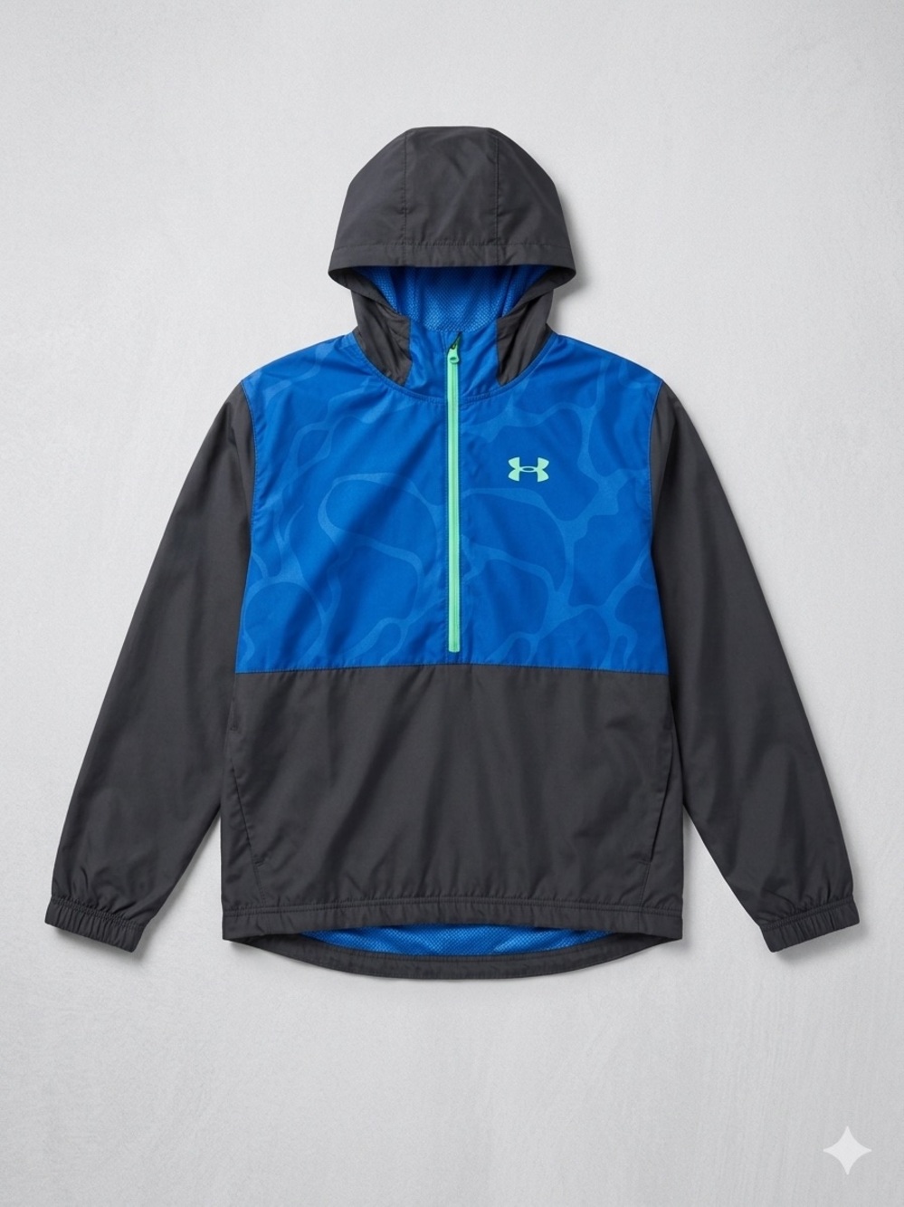 Under Armour Blue & Black Kids' Hooded Half Zip with Lime Zip